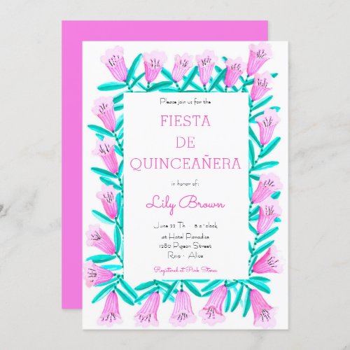 Fiesta de Quinceaera Invitation Flores Rosa