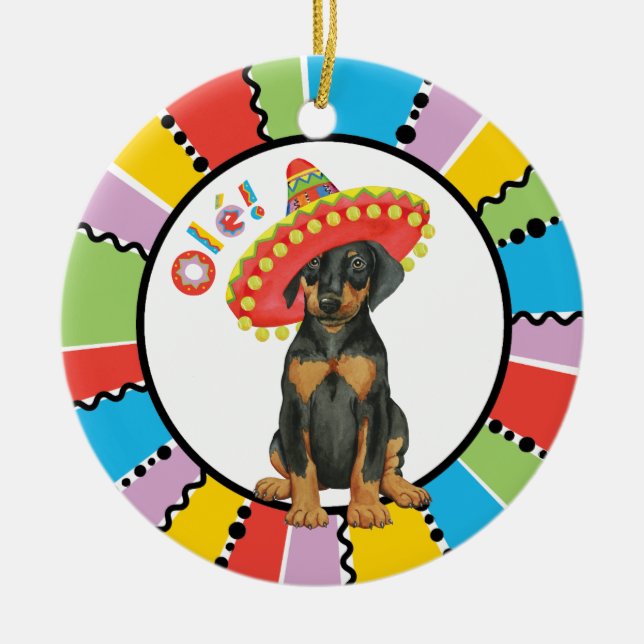 Fiesta Doberman Pinscher Ceramic Ornament (Front)