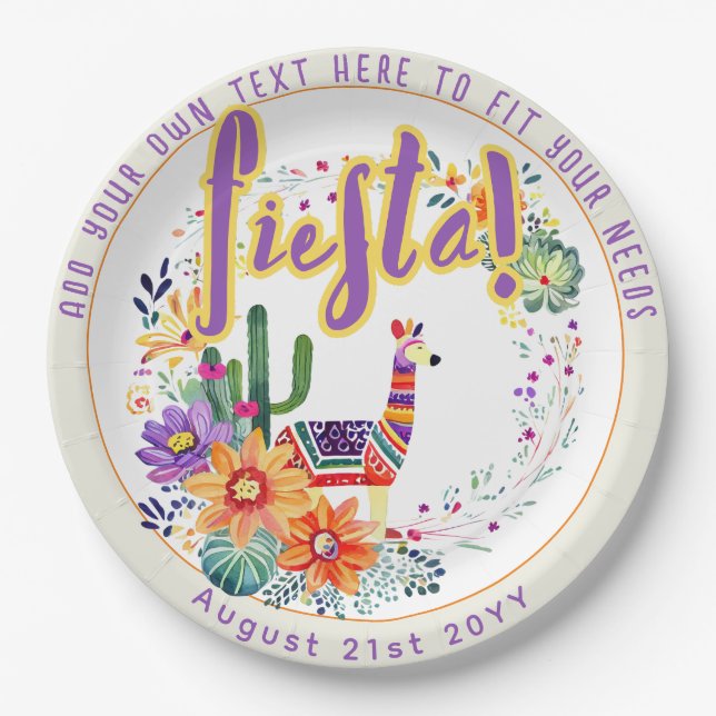 FIESTA Drama Llama Folkart Flowers Custom Paper Plates (Front)