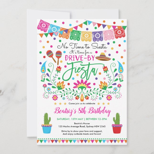 Fiesta Drive By Birthday Mexican Party Parade Invitation (Front)