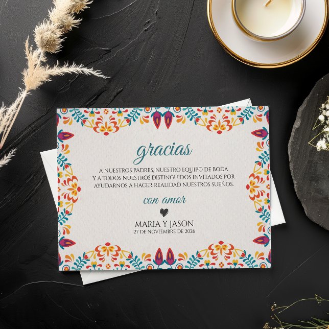 Fiesta Elegant Colorful Floral Spanish Wedding Thank You Card (Fiesta Elegant Colorful Floral Spanish Wedding Thank You Card)