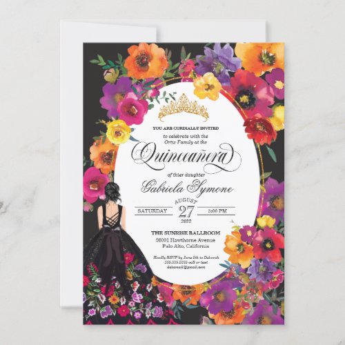 Fiesta Embroidery Watercolor Floral Quinceanera In Invitation