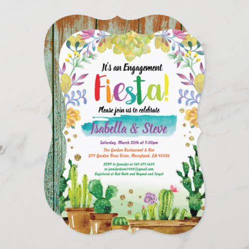 Fiesta engagement party invitation with cactus