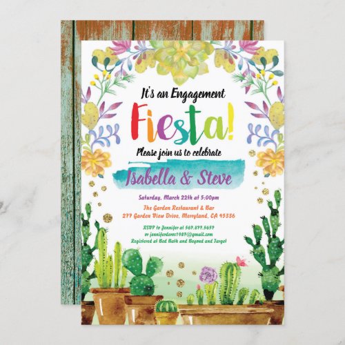 Fiesta engagement party invitation with cactus