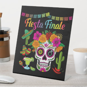 "Fiesta Finale" Colorful Sugar Skull Bachelorette Pedestal Sign