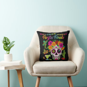"Fiesta Finale" Colorful Sugar Skull Bachelorette Throw Pillow
