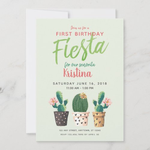 Fiesta First Birthday Cactus Invitation