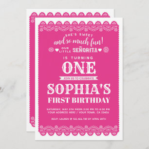 Fiesta First Birthday, Papel Picado, 1st Birthday Invitation
