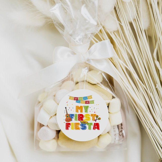 Fiesta First Birthday Party Balloon Boy Classic Round Sticker (Creator Uploaded)