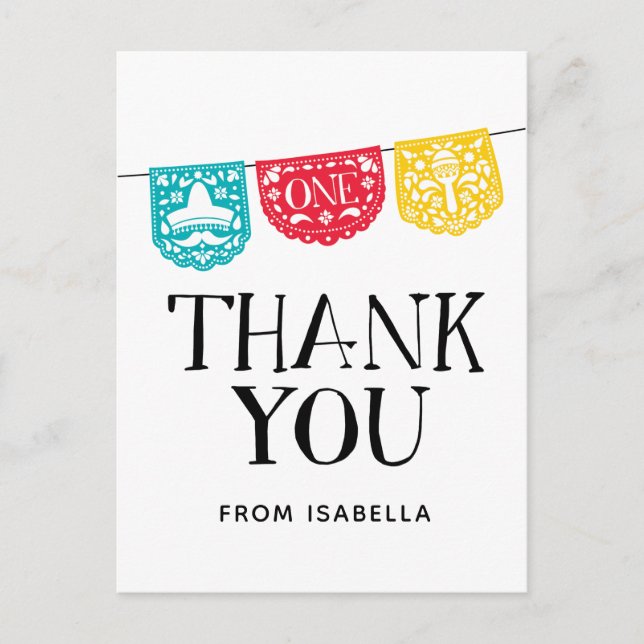 Fiesta First Birthday Thank You Postcard (Front)