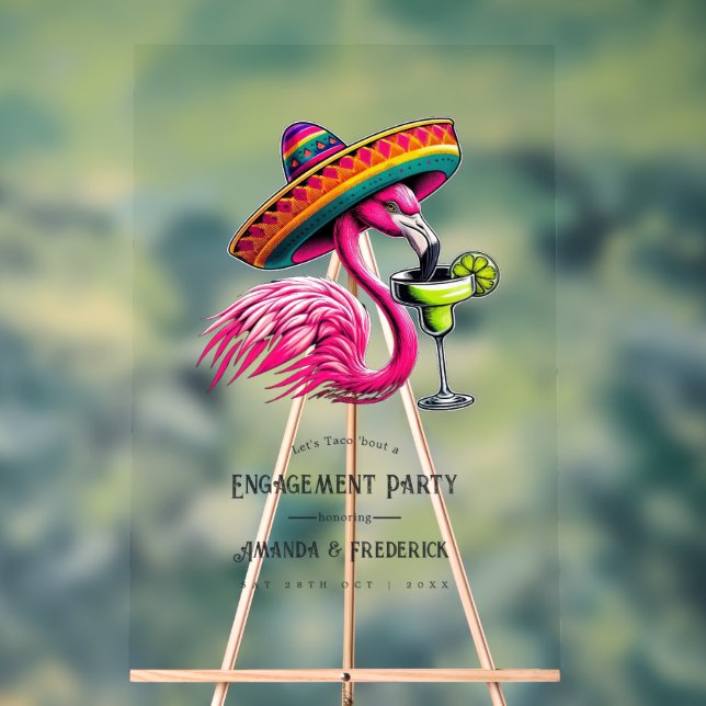 Fiesta Flamingo Sombrero Engagement Party Welcome Acrylic Sign (Neutral)