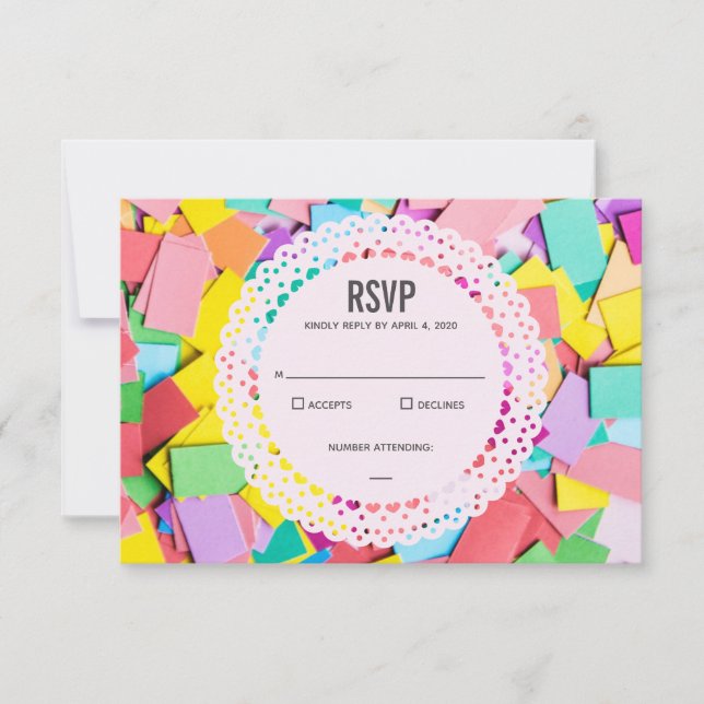 "Fiesta" - Flat Confetti Wedding RSVP Card (Front)