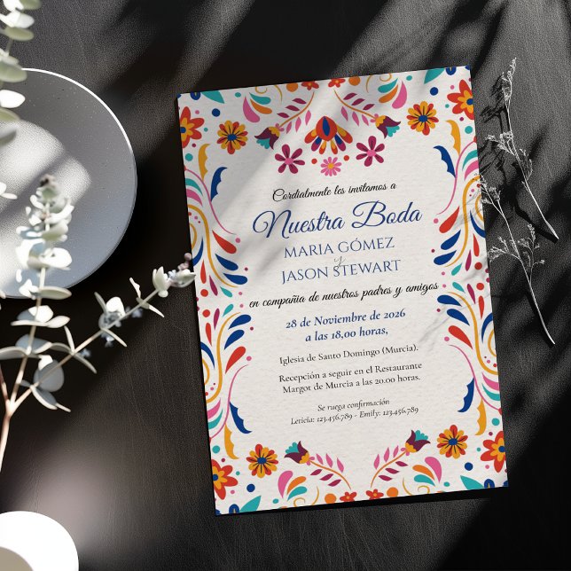 Fiesta Floral Aesthetic Elegant Spanish Wedding Invitation (Fiesta Floral Aesthetic Elegant Spanish Wedding Invitation)