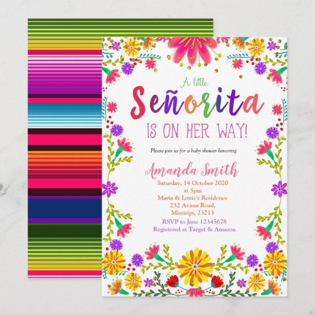 Fiesta Floral Baby Shower Invitation (Front/Back)