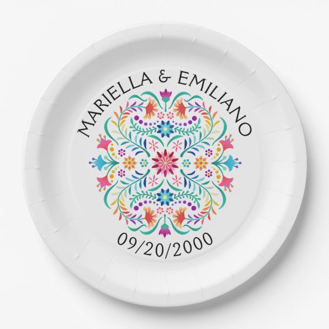 Fiesta Floral Birthday Shower Wedding Paper Plates (Front)