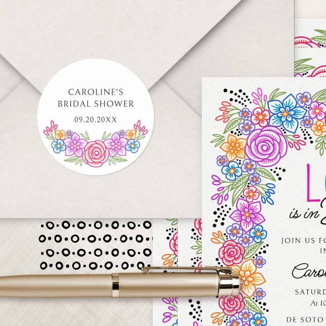 Fiesta Floral Bridal Shower Classic Round Sticker (Creator Uploaded)