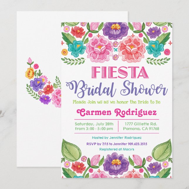 Fiesta Floral Bridal Shower Invitation (Front/Back)