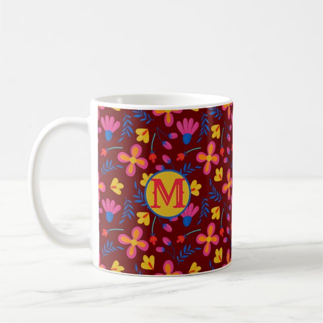 Fiesta Floral Customized Initial  Coffee Mug (Left)