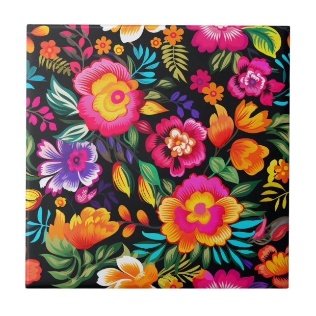  Fiesta Floral Extravaganza Ceramic Tile (Front)