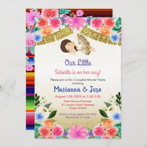 Fiesta Floral Girl Couple shower Party Invitation