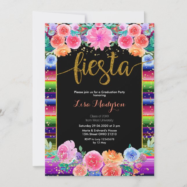 Fiesta Floral Graduation Invitation Party Mexican (Front)