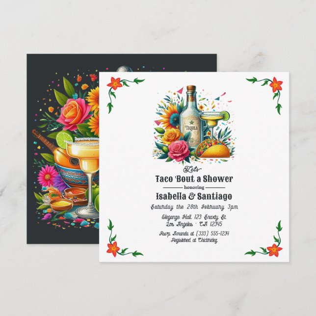 Fiesta Floral Let's Taco 'bout a Couple's Shower Invitation (Front/Back)