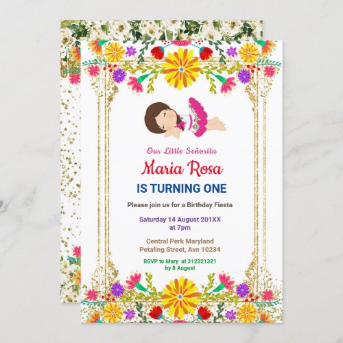 Fiesta Floral Mexican Girl Party Birthday  Invitation