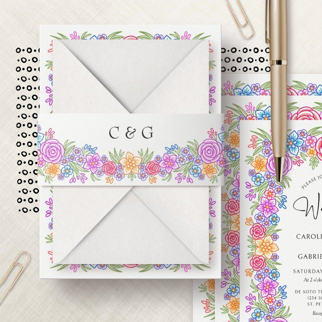 Fiesta Floral Mexican Wedding Invitation Belly Band (Creator Uploaded)