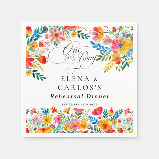 Fiesta Floral Rehearsal Dinner Napkins (Front)