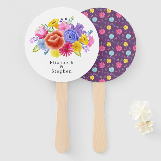 Fiesta Floral Wedding Hand Fan (Front and Back)