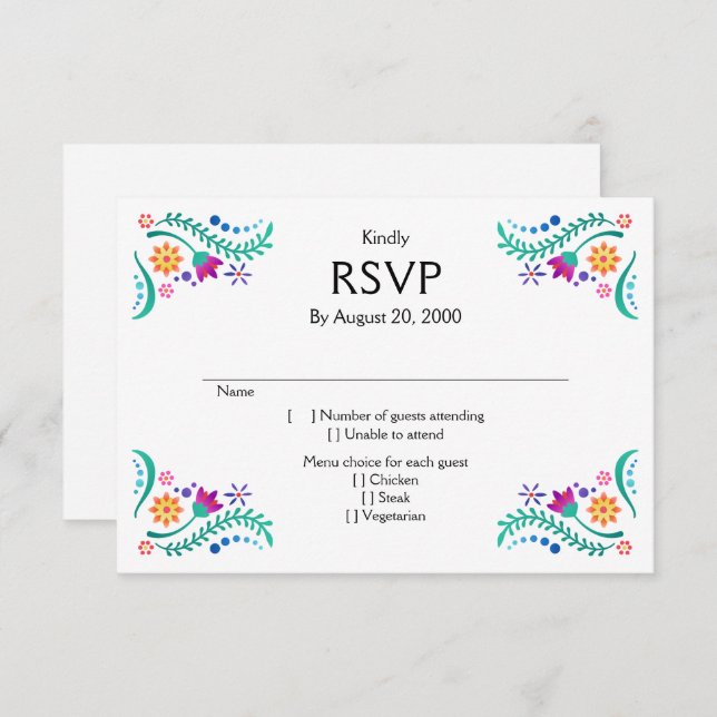 Fiesta Floral Wedding Quinceañera RSVP (Front/Back)