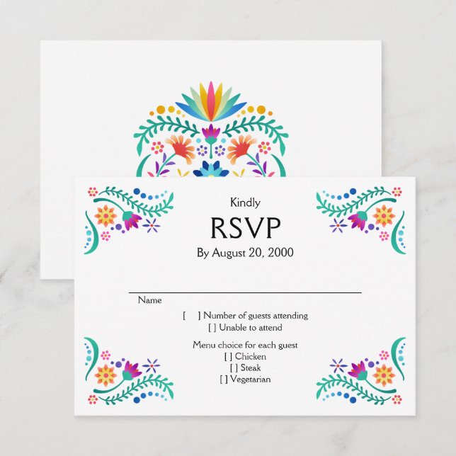 Fiesta Floral Wedding Quinceañera RSVP Card (Front/Back)