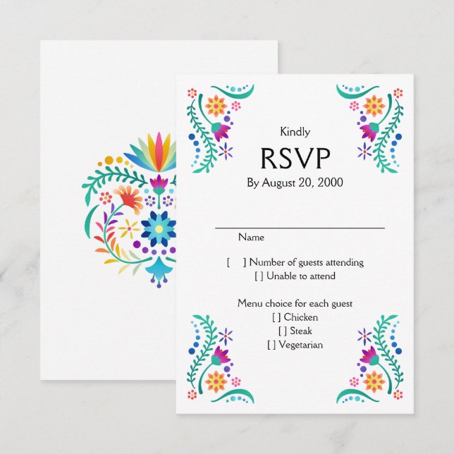 Fiesta Floral Wedding Quinceañera RSVP Card (Front/Back)