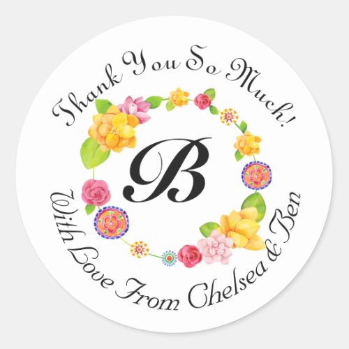 Fiesta Floral Wreath Personalized Thank You Classic Round Sticker