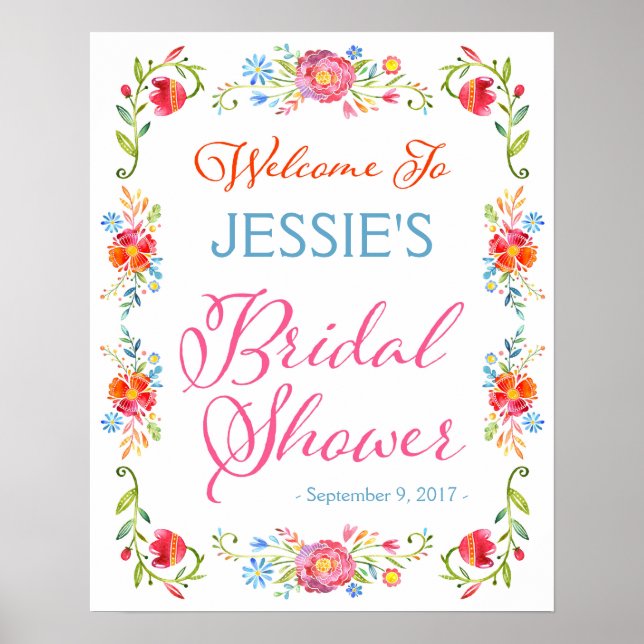 Fiesta Flower Bridal Shower Welcome Sign 16x20 (Front)