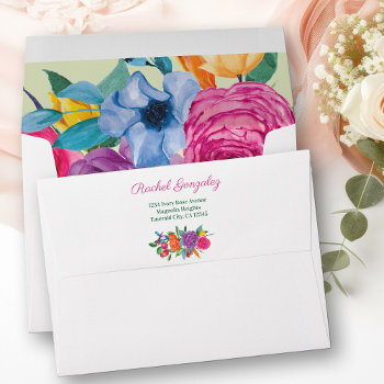 Fiesta Flowers Colorful Floral Return Address Envelope by darlingandmay at Zazzle