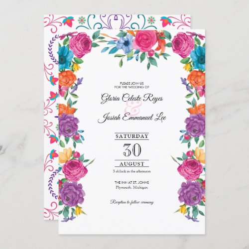 Fiesta Flowers  Mexican Embroidery Style Wedding Invitation