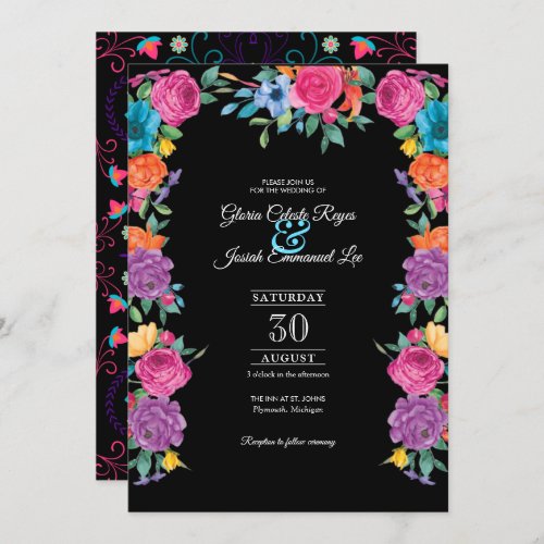 Fiesta Flowers  Mexican Embroidery Style Wedding  Invitation