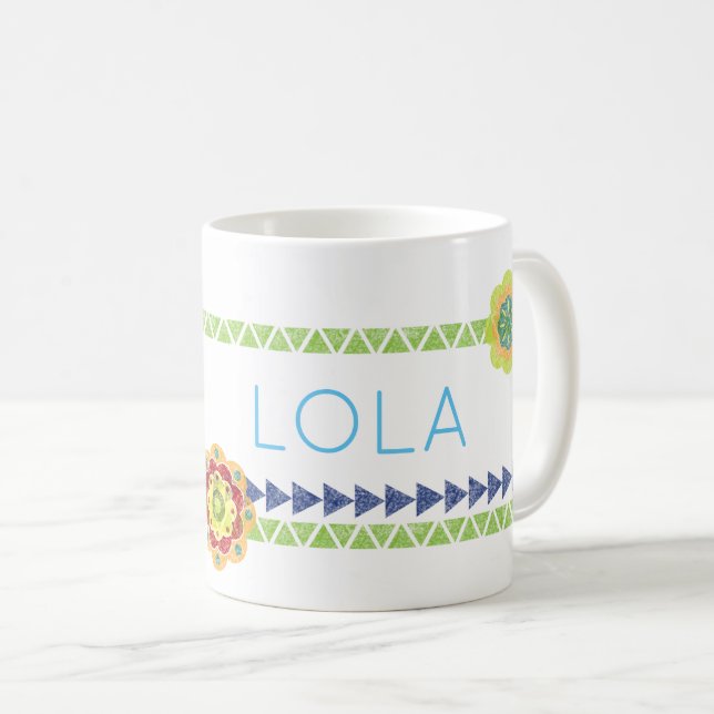 Fiesta Flowers NAME Colorful Southwest Chalkboard Coffee Mug (Front Right)