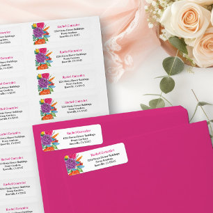 Fiesta Flowers Peony Floral White Return Address Label