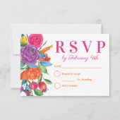 Fiesta Flowers White Watercolor Floral RSVP Card (Front)
