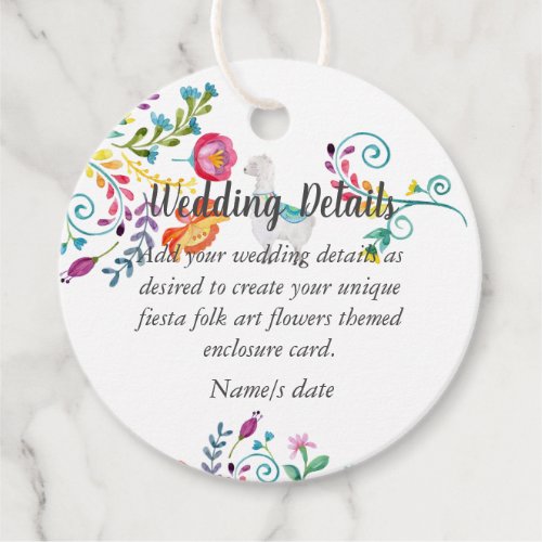 Fiesta Folk Art Floral Llama Wedding Customizable Favor Tags