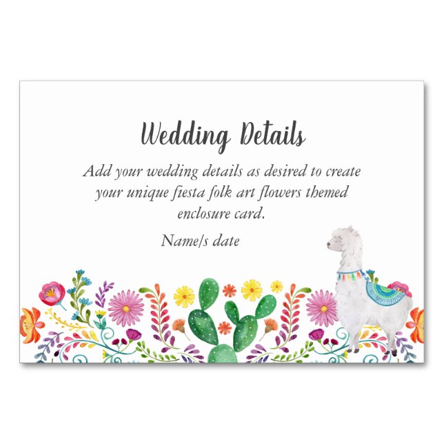 Fiesta Folk Art Floral Llama Wedding Customizable Table Number (Front)