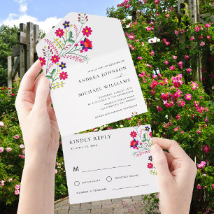 Fiesta Folk Mexican Flowers Colorful RSVP Wedding All In One Invitation