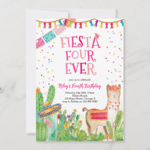 Fiesta Four Ever Girl Fourth Birthday Invitation