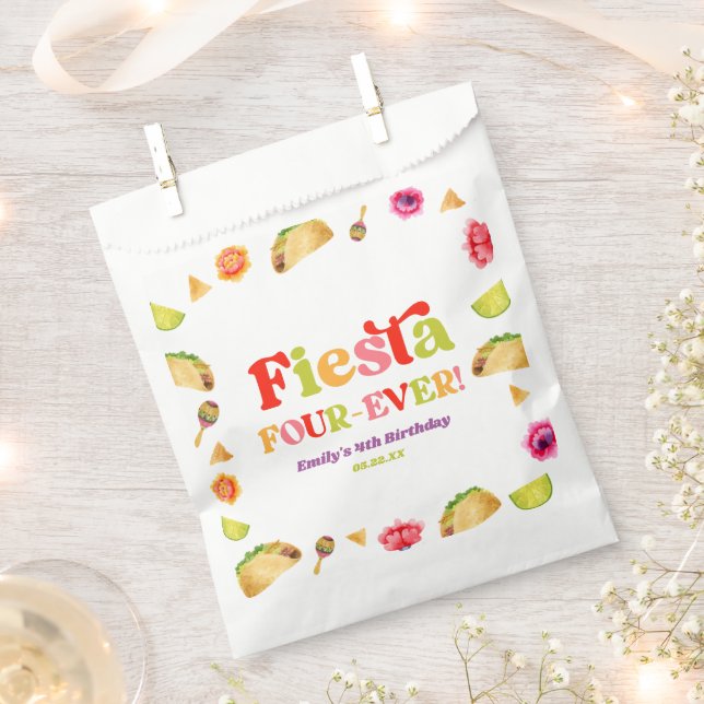 Fiesta Four-Ever Taco 4th Birthday Party Favor Bag (Clipped)
