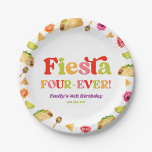 Fiesta Four-Ever Taco 4th Birthday Party Paper Plates