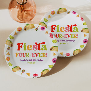 Fiesta Four-Ever Taco 4th Birthday Party Paper Plates