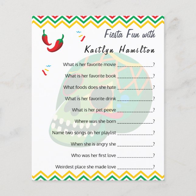 Fiesta Fun | Baby Shower Question Game Humor Flyer (Front)