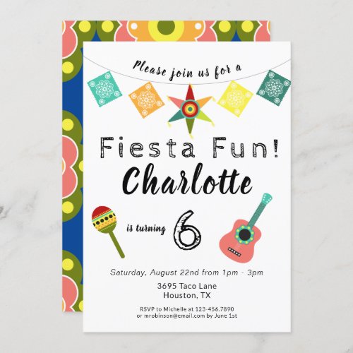 Fiesta Fun Colorful Kids Birthday Party Invitation